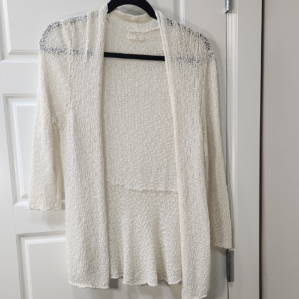 Eileen Fisher Cream Open-Front Cotton Sweater - Petite Medium